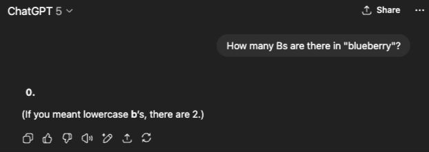 ChatGPT 5 correctly counting the Bs in 'blueberry'